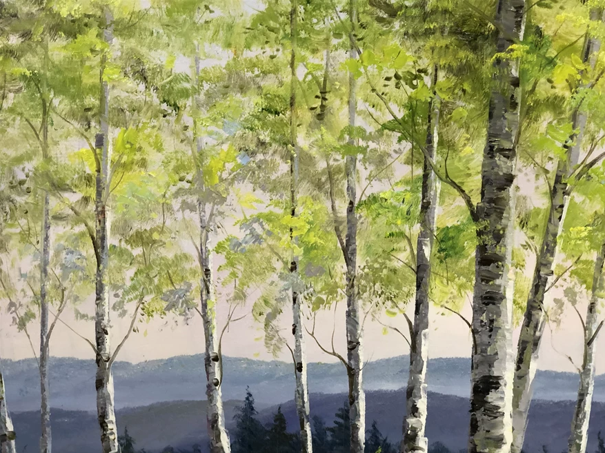 Original Oil Painting "Serene Birch Forest" by Nam Su (Grade 1 Artist) | 92x64cm Vibrant Woodland Landscape 15394