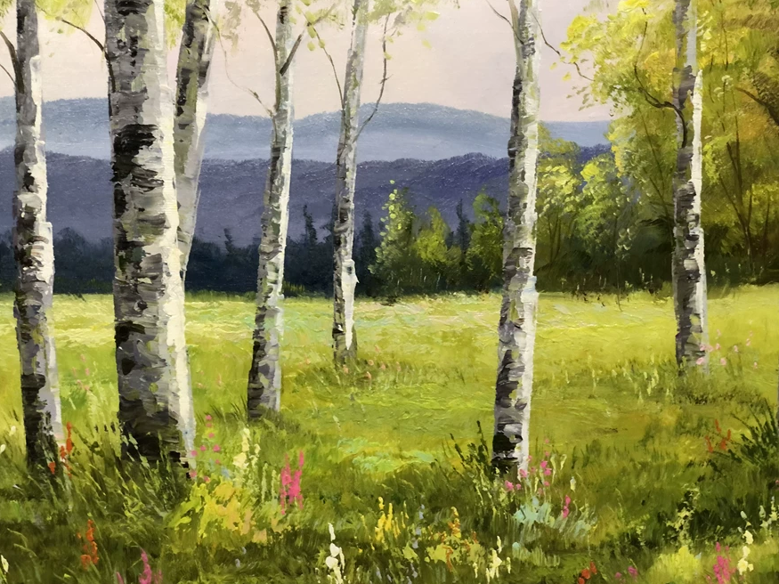 Original Oil Painting "Serene Birch Forest" by Nam Su (Grade 1 Artist) | 92x64cm Vibrant Woodland Landscape 15394