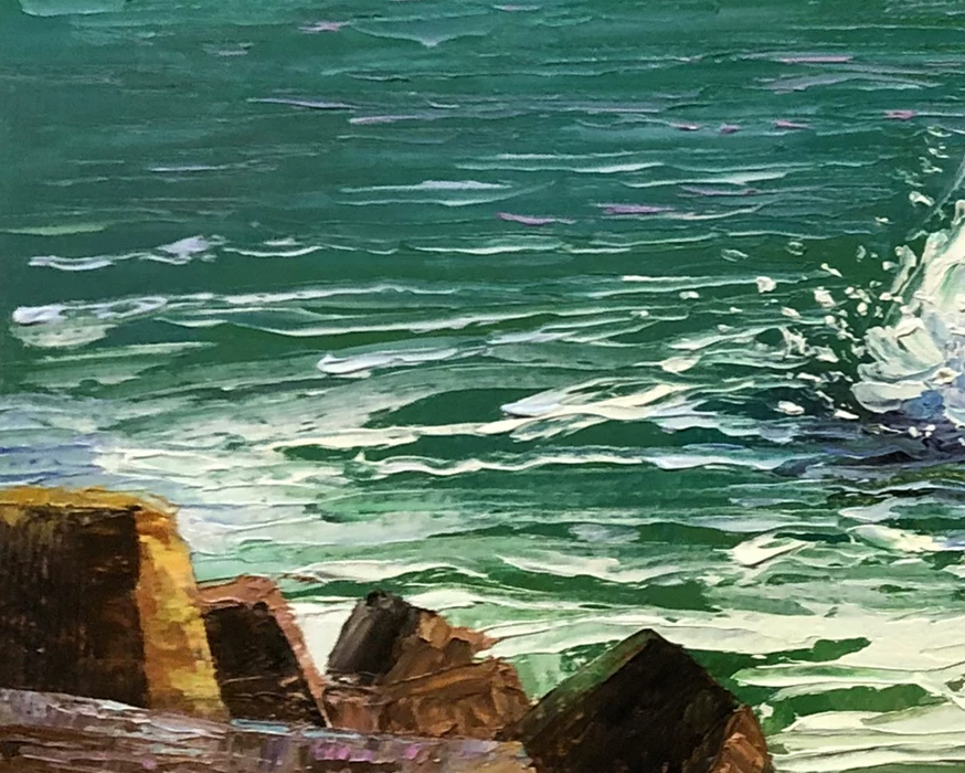Original Oil Painting "Rippling Azure Waves" by Kim Eun Sim (Grade 1 Artist) | 53x38cm Modern Impasto Seascape & City Skyline 9747