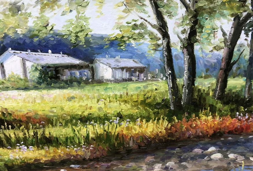 Original Landscape Oil Painting "The Riverside Village" by Kim Nam Su (Grade 1 Artist) | 100x72cm Large Scale Realist Masterpiece G2281