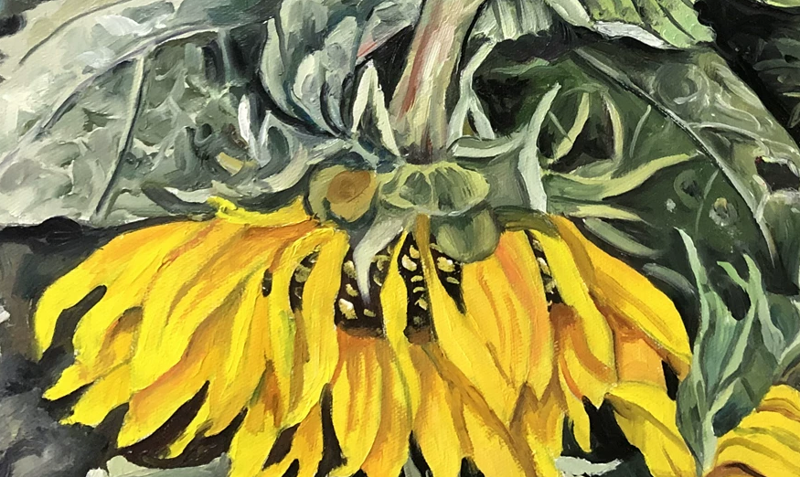 Original Oil Painting "Sunflowers in Golden Glow" by Hong Myong Il (First-Class Artist) | 100x49cm Textured Impressionist Floral Masterpiece for Entryway & Living Room G2222