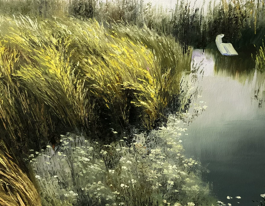 Original Landscape Oil Painting "The Serene Lakeview" by Kim Nam (First-Class Artist) | 117x73cm Large Scale Realist Wilderness Masterpiece G2220
