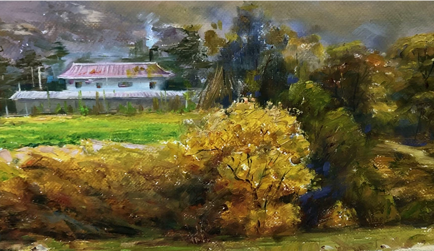 "Golden Pastoral Symphony" - Original Grand-Scale Landscape Oil Painting by First-Class Artist Zheng Min | 157x80cm Museum-Quality Mountain & Village Masterpiece Canvas 10332