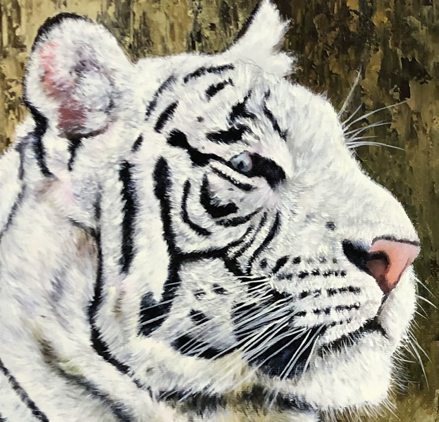 Original Wildlife Oil Painting "The Majestic White Tiger" by Kim Jong Su (First-Class Artist) | 73x91cm Hand-Painted Hyper-Realist Tiger Masterpiece Canvas G2162