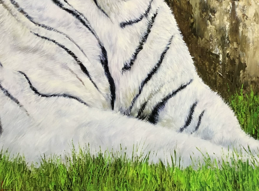 Original Wildlife Oil Painting "The Majestic White Tiger" by Kim Jong Su (First-Class Artist) | 73x91cm Hand-Painted Hyper-Realist Tiger Masterpiece Canvas G2162