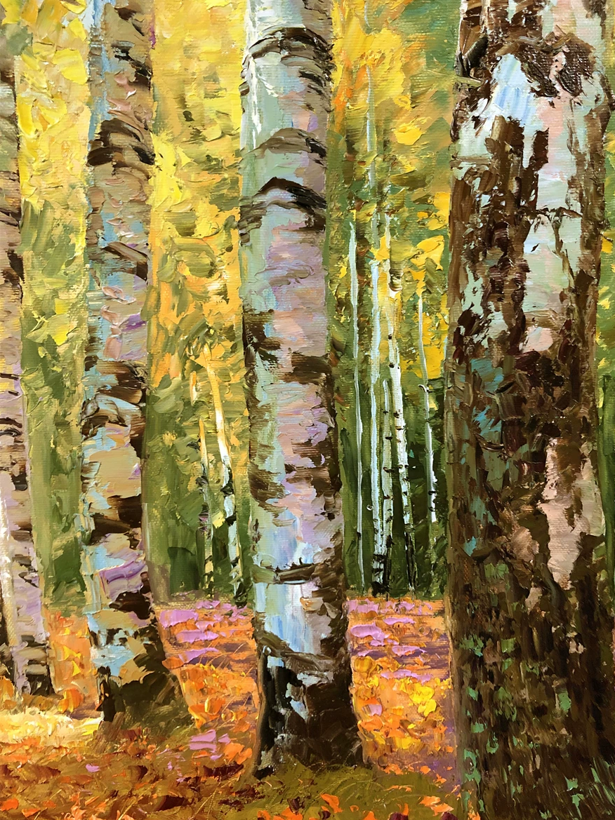 "The Golden Birch Symphony" - Original Autumn Landscape Oil Painting by Merited Artist Li Jixie | 90x60cm Hand-Painted Realist Masterpiece Canvas 10410