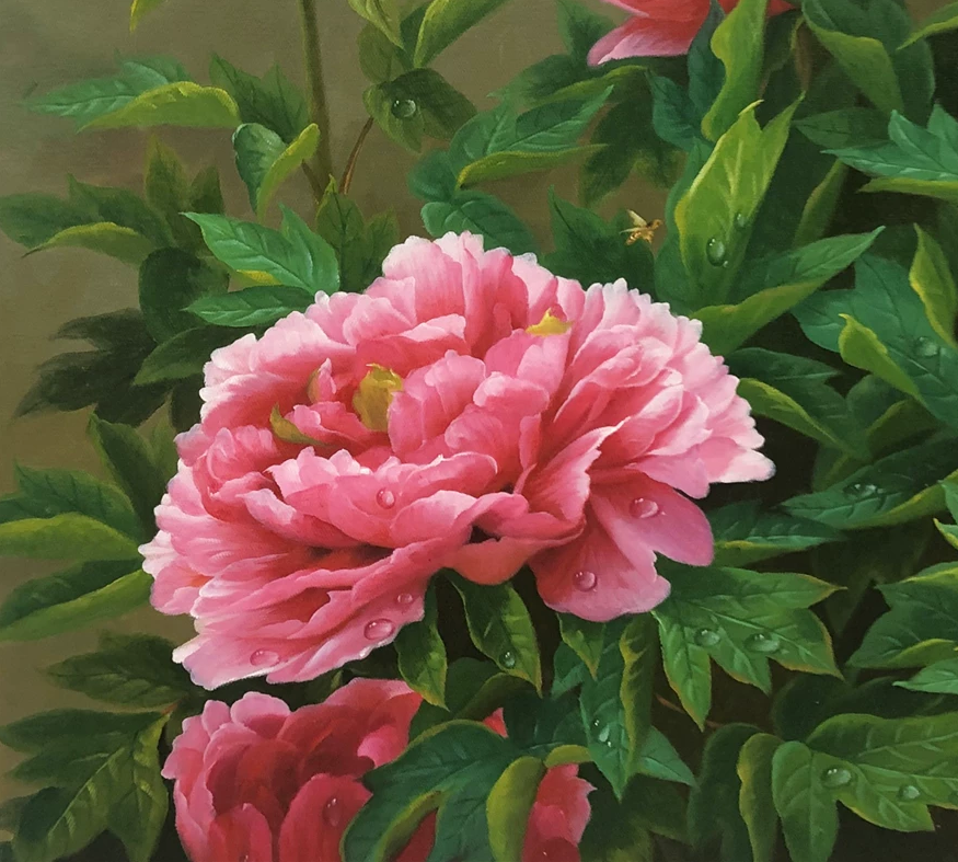 "The Symphony of Peonies & Prosperity" - Original Fine Still Life Oil Painting by Merited Artist Park Hyun Chol | 116x66cm Large Scale Hand-Painted Masterpiece Canvas 12560