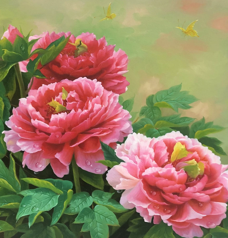 "The Symphony of Peonies & Prosperity" - Original Fine Still Life Oil Painting by Merited Artist Park Hyun Chol | 116x66cm Large Scale Hand-Painted Masterpiece Canvas 12560
