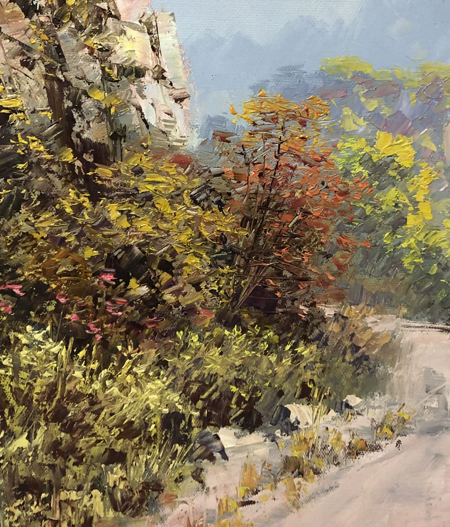 "The Path to Luminous Peaks" - Original Autumn Mountain Landscape Oil Painting by Merited Artist Jiang Zheying (2015) | 68x48cm Hand-Painted Fine Art Masterpiece Canvas 10423