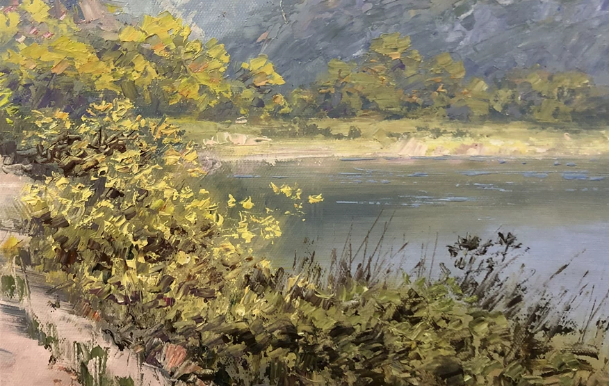 "The Path to Luminous Peaks" - Original Autumn Mountain Landscape Oil Painting by Merited Artist Jiang Zheying (2015) | 68x48cm Hand-Painted Fine Art Masterpiece Canvas 10423