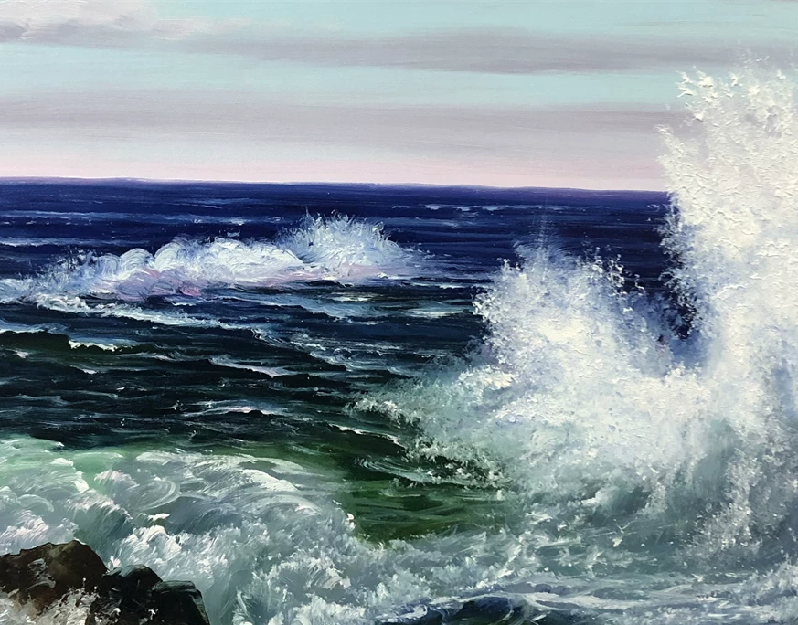 "Ocean Waves" - Original Hand-Painted Landscape Oil Painting by First-Class Artist Cui Mingxing (90×60 cm) 10872