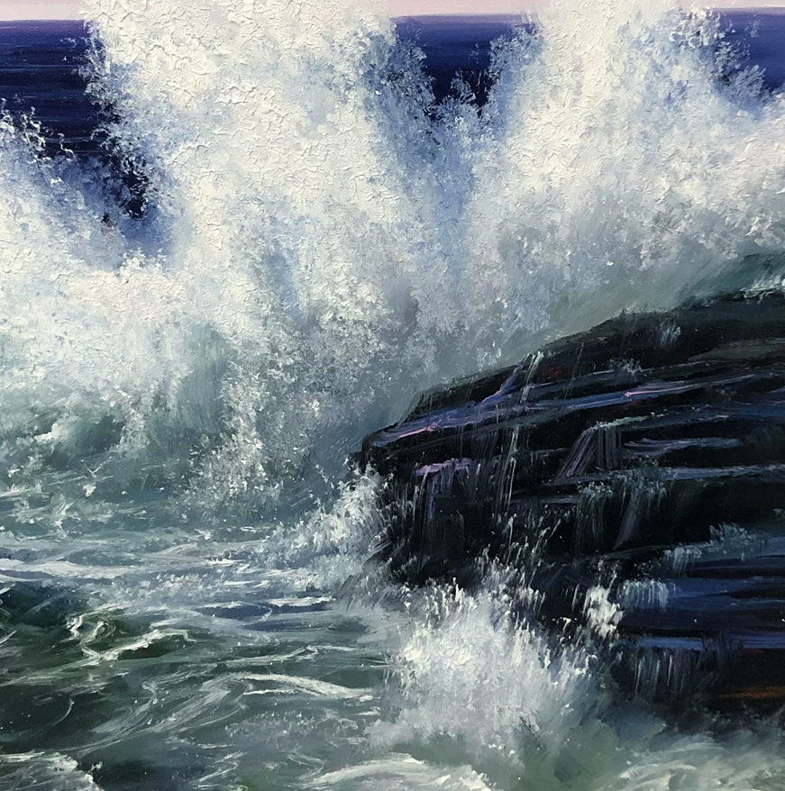"Ocean Waves" - Original Hand-Painted Landscape Oil Painting by First-Class Artist Cui Mingxing (90×60 cm) 10872