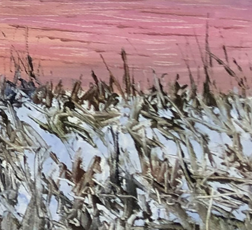 "The Crimson Sunset & Lone Anchor" - Original Winter Landscape Oil Painting by First-Class Artist Kim Jong Su | 53x47cm Hand-Painted Fine Art Masterpiece Canvas 10526