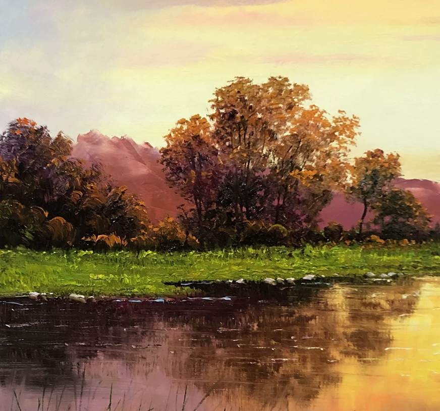 "Lakeside Blossoms in Springtime" - Original Fine Landscape Oil Painting by First-Class Artist Cui Mingxing | 90x60cm Hand-Painted Masterpiece Canvas 10878