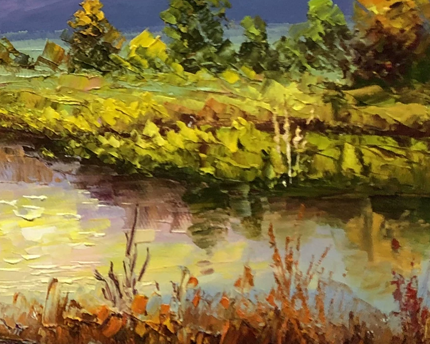 "Golden Autumn Reflection" - Original Impressionist Landscape Oil Painting by First-Class Artist Jin Zhejun | 53x38cm Hand-Painted Fine Art Canvas 9909