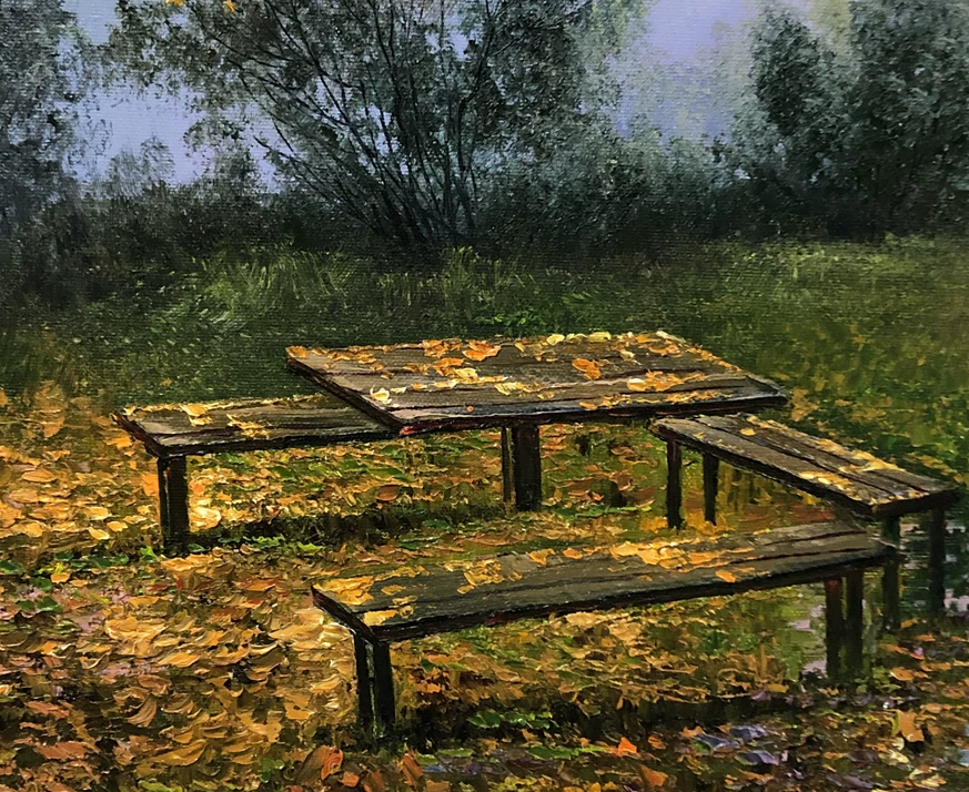 "The Misty Park Walk" - Original Impressionist Landscape Oil Painting by First-Class Artist Bai Enzhe | 90x60cm Hand-Painted Fine Art Canvas 10805