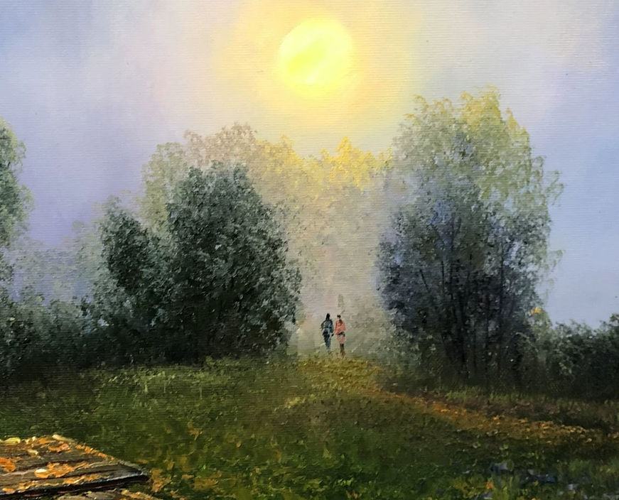 "The Misty Park Walk" - Original Impressionist Landscape Oil Painting by First-Class Artist Bai Enzhe | 90x60cm Hand-Painted Fine Art Canvas 10805