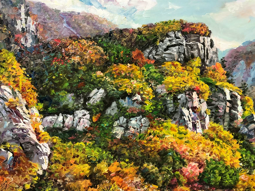 "The Golden Splendor of Autumn" - Grand Original Panoramic Mountain Landscape Oil Painting by First-Class Artist Ming Ri | 117x70cm Hand-Painted Fine Art Masterpiece Canvas G2290