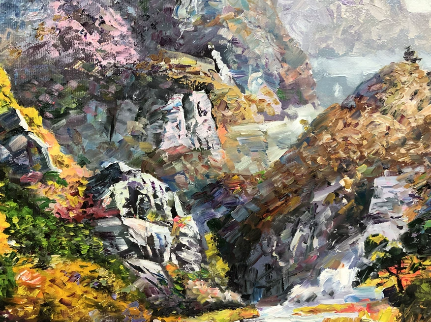 "The Golden Splendor of Autumn" - Grand Original Panoramic Mountain Landscape Oil Painting by First-Class Artist Ming Ri | 117x70cm Hand-Painted Fine Art Masterpiece Canvas G2290
