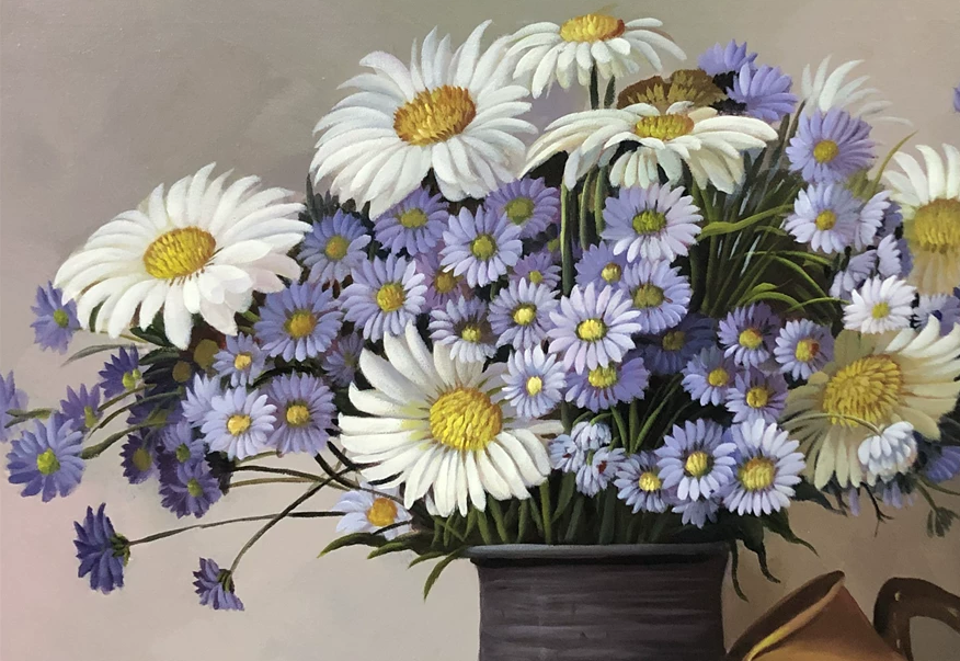 Original Hand-Painted Still Life Oil Painting "Summer Flowers in Bloom" by First-Class Artist Kim Sun Hwa (90×60cm) 11145