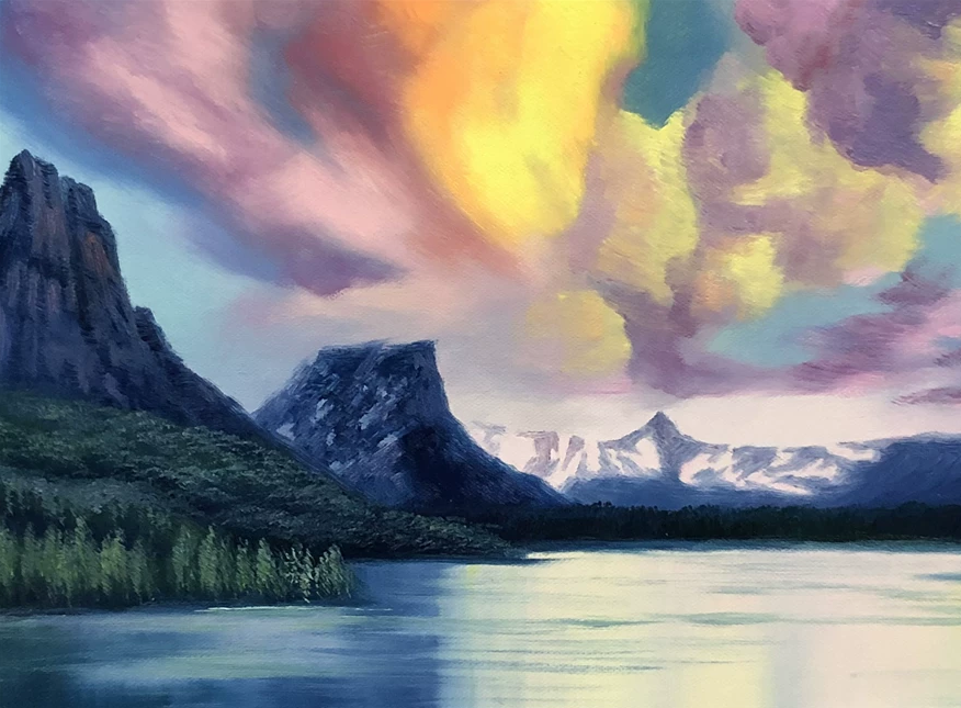 "Purple Aura from the East" - Monumental Landscape Original Oil Painting by First-Class Artist Baek Gim Cheol | 60x90cm Hand-Painted Fine Art Canvas Masterpiece 10850
