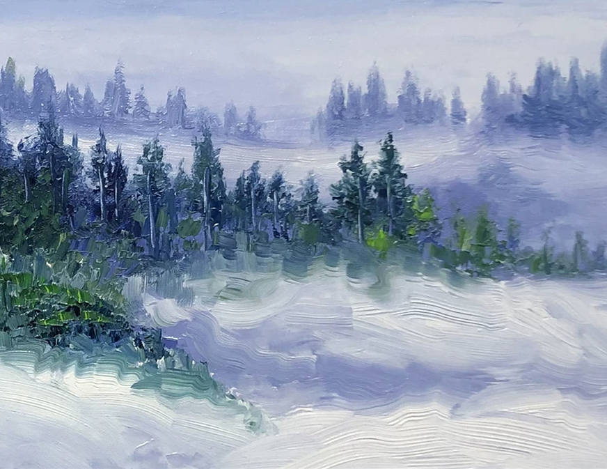 "The Misty Summit" - Original Sea of Clouds Landscape Fine Art Oil Painting by Merited Artist Kim Yeong Cheol | 53x35cm Hand-Painted Premium Canvas Masterpiece 10736