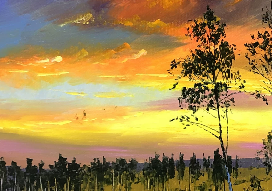 "The Splendid Tapestry of Dawn" - Original Sunset Clouds & Forest Fine Art Oil Painting by First-Class Artist Lin Shengxi | 53x37cm Hand-Painted Premium Canvas Masterpiece 10623