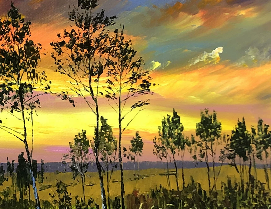 "The Splendid Tapestry of Dawn" - Original Sunset Clouds & Forest Fine Art Oil Painting by First-Class Artist Lin Shengxi | 53x37cm Hand-Painted Premium Canvas Masterpiece 10623