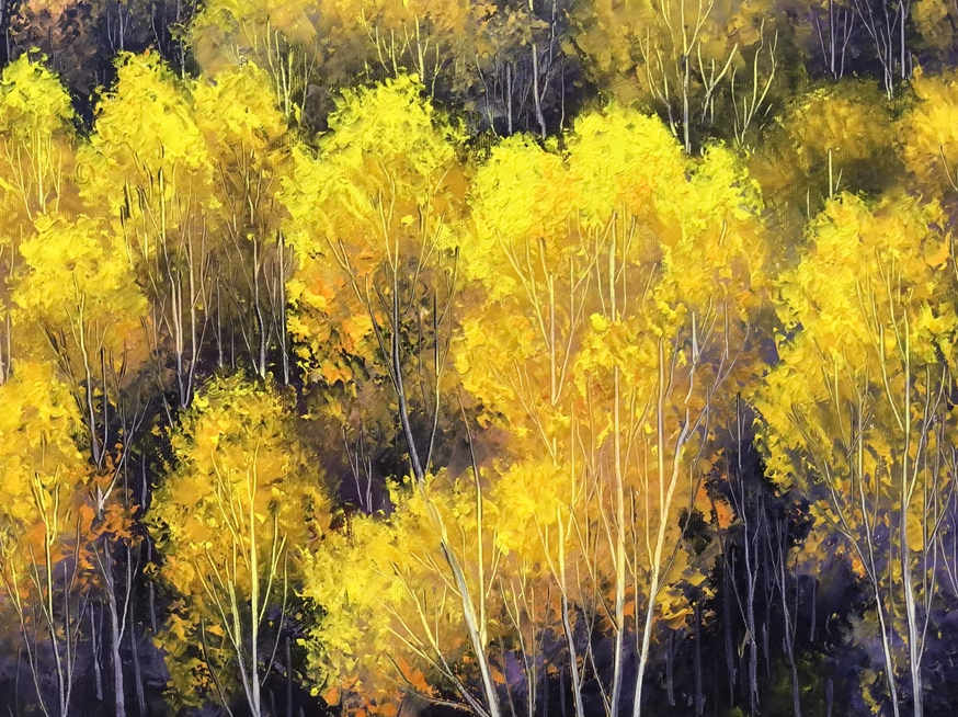 "The Golden Canopy" - Original Fine Art Birch Forest Landscape Oil Painting by Merited Artist Kim Young-chul | 90x60cm Hand-Painted Premium Canvas Masterpiece 15317