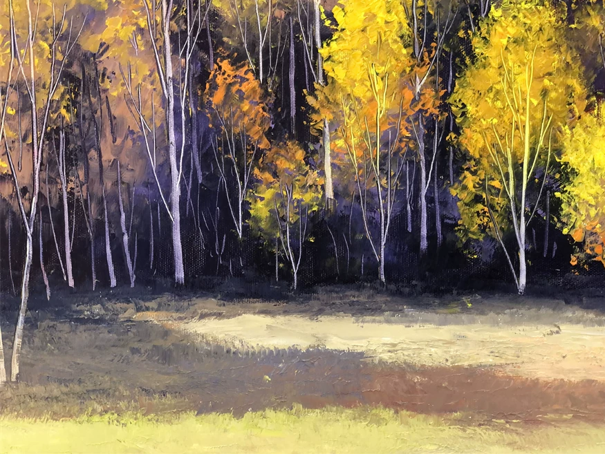 "The Golden Canopy" - Original Fine Art Birch Forest Landscape Oil Painting by Merited Artist Kim Young-chul | 90x60cm Hand-Painted Premium Canvas Masterpiece 15317
