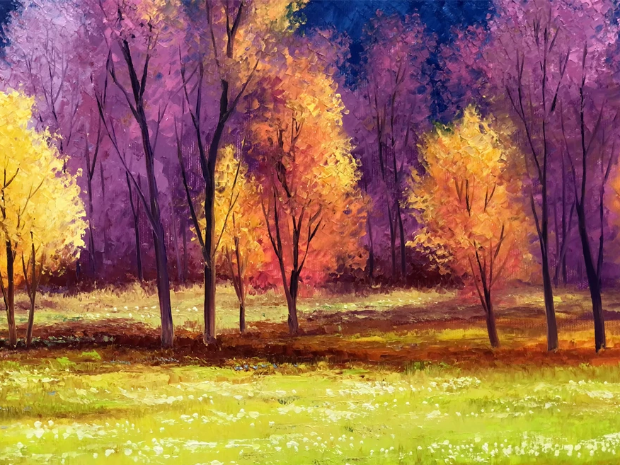 "The Symphony of Autumn Light" - Original Impressionist Vibrant Forest Landscape Oil Painting by Merited Artist Kim Young-chul | 90x60cm Hand-Painted Heavy Impasto Canvas Masterpiece 15327