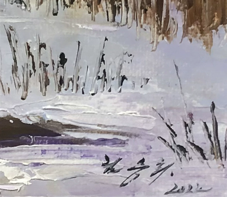 "The Golden Path Through Snow" - Original Impressionist Birch Forest Landscape Oil Painting by First-Class Artist Lin Shengxi | 53x37cm Hand-Painted Heavy Impasto Canvas Masterpiece 11236
