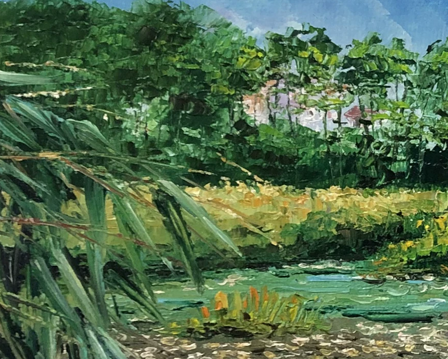 "Lush Foliage & Serene Mountains" - Original Impasto Landscape Oil Painting by First-Class Artist Jin Enxin | 53x37cm Hand-Painted Fine Art Canvas (Spring Vitality) 9540