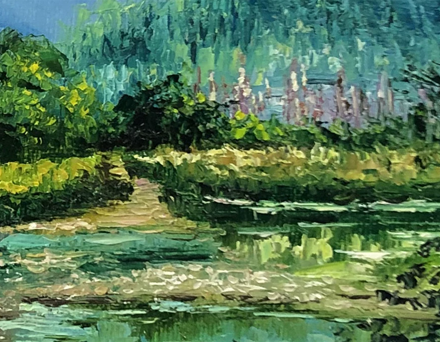 "Lush Foliage & Serene Mountains" - Original Impasto Landscape Oil Painting by First-Class Artist Jin Enxin | 53x37cm Hand-Painted Fine Art Canvas (Spring Vitality) 9540