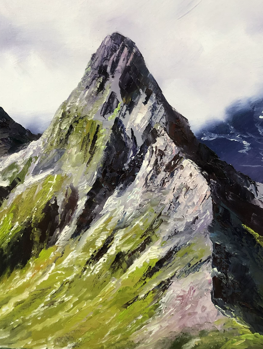 "Majestic Peaks & Heavenly Lake" - Original Alpine Landscape Oil Painting by First-Class Artist Zhao Zhuri | 90x60cm Hand-Painted Fine Art Canvas (The Wealth Basin) 10347