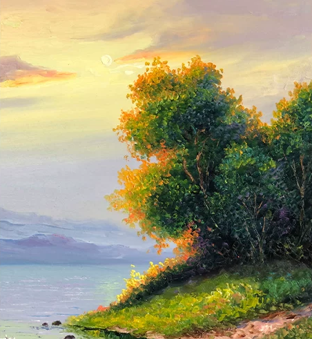 "The Sanctuary of Mountain Echoes" - Original Landscape Oil Painting by First-Class Artist Kim Chol Jun | 90x60cm Hand-Painted Backlit Forest & Serene Goose Lake Reflection Canvas 14593