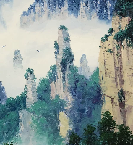 "The Misty Realm of Sovereign Peaks" - Original Landscape Oil Painting by Merited Artist Kim Yeong Cheol | 90x60cm Hand-Painted Impasto Mountain Cloud Sanctuary Canvas 15407