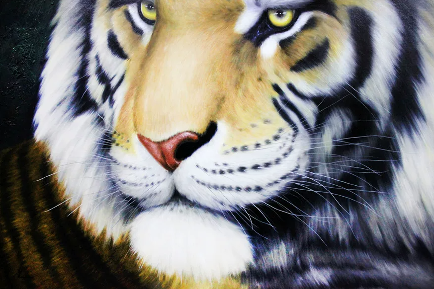 "The Golden Glint of Majesty" - Monumental Original Realism Tiger Portrait Oil Painting by Renowned Master Kim Young Chul | 129x100cm Hand-Painted Imperial Siberian Tiger Canvas 7502