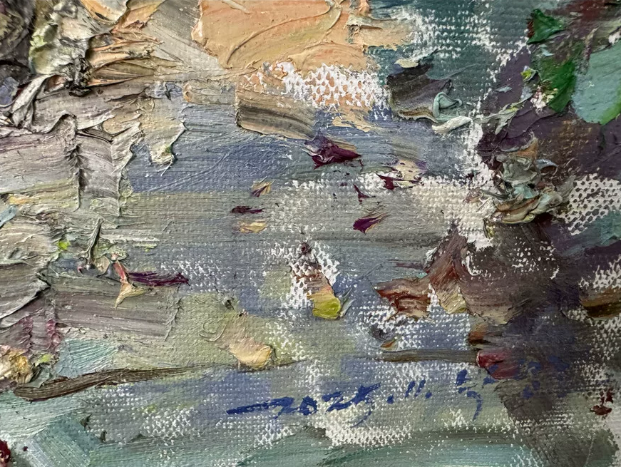 "The River of Sovereign Crimson" - Original Impressionist Heavy-Impasto Landscape Oil Painting by Celebrated Merited Artist Park Myung Chul | 60x60cm Hand-Painted Square Fine Art Canvas (Pre-Stretched on Inner Frame) 19594