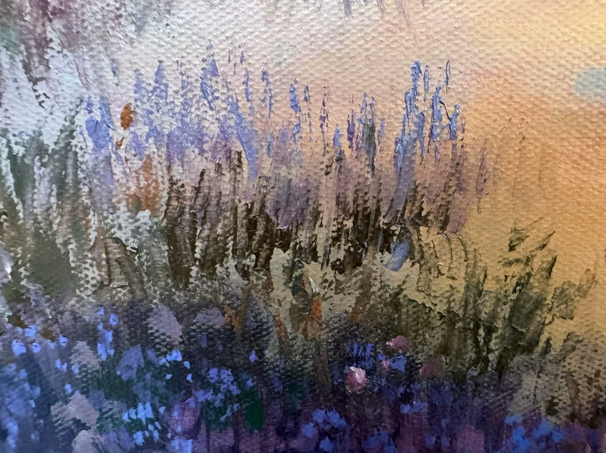 "The Gilded Twilight" - Original Lyrical Landscape Oil Painting by First-Class Artist Kim Seol Song | 52x39cm Hand-Painted Sunset Lake & Devoted Cranes Canvas (Pre-Stretched on Inner Frame) 19782