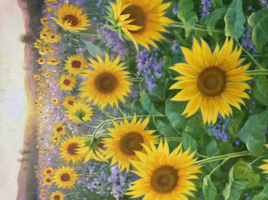 Original Hand-Painted Sunflower Oil Painting by Kim Seung Nam | First-Class North Korean Artist 19467