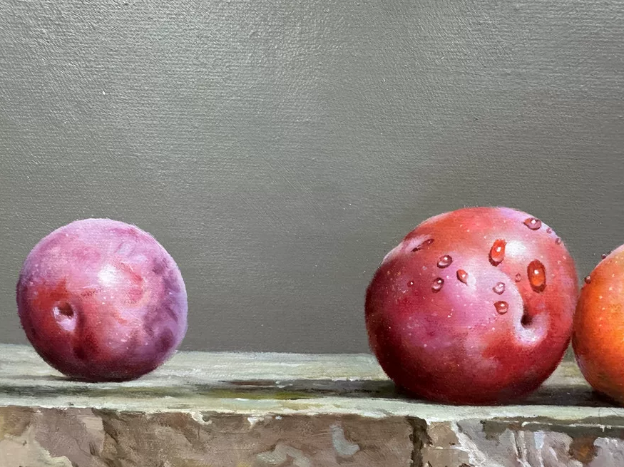 Original Hand-Painted Plum Still Life Oil Painting by Lee Jin Joo | First-Class North Korean Artist 19852