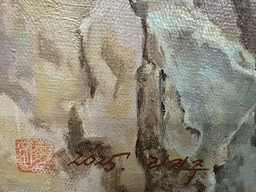 Original Hand-Painted Plum Still Life Oil Painting by Lee Jin Joo | First-Class North Korean Artist 19852