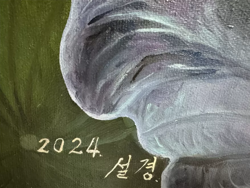 Original Hand-Painted White Lotus Oil Painting by Kim Seol Kyung | First-Class North Korean Artist 19845