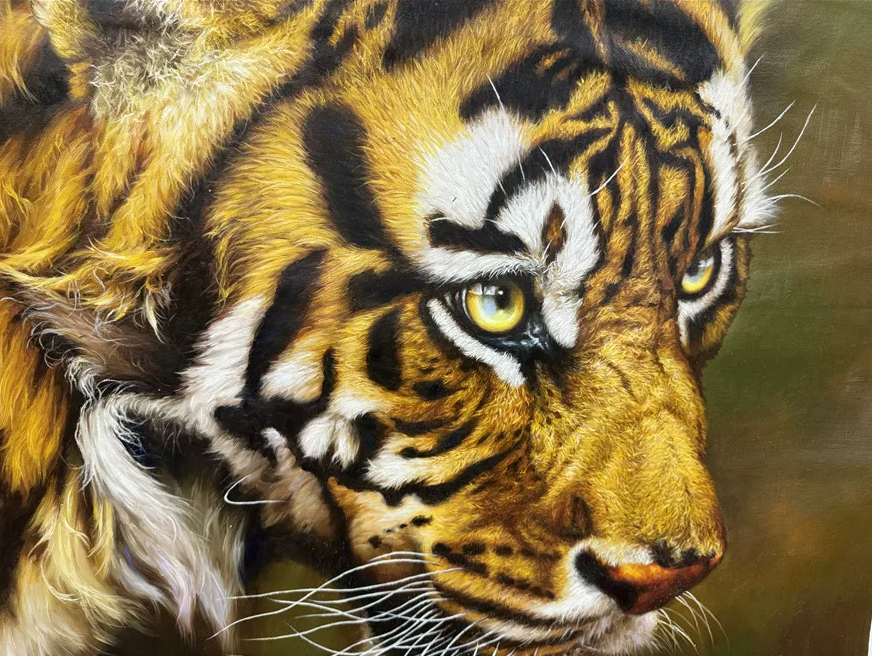 Original Hand-Painted Tiger Oil Painting by Chen Cheng | Wildlife Animal Art Collection 19929