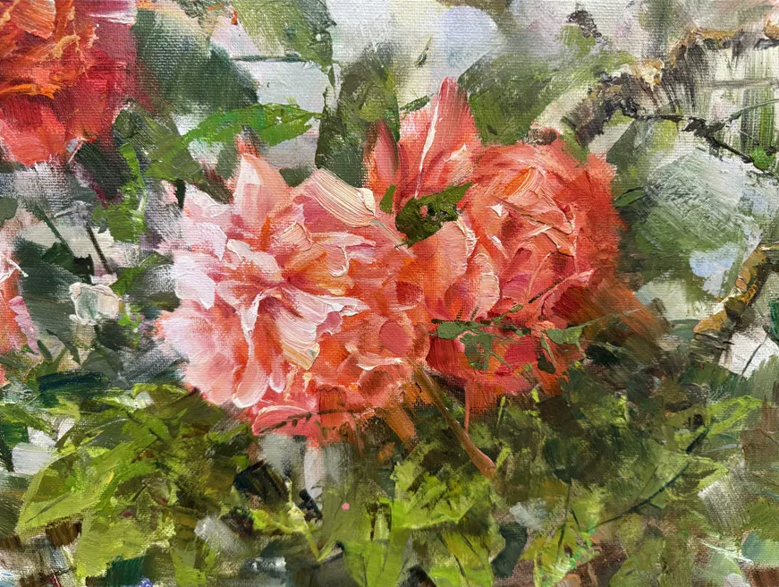 Original Hand-Painted Peony Flower Oil Painting by Hong Jin Sun | Luxury Floral Artwork 19956