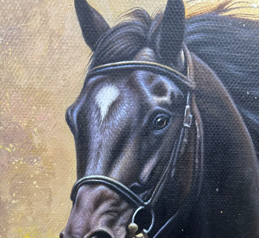 Original Black Horse Oil Painting by Li Sheng Nan | Hand-Painted Horse Artwork Collection G3169