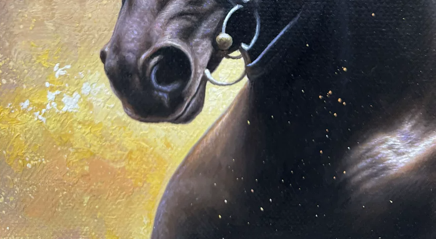 Original Black Horse Oil Painting by Li Sheng Nan | Hand-Painted Horse Artwork Collection G3169