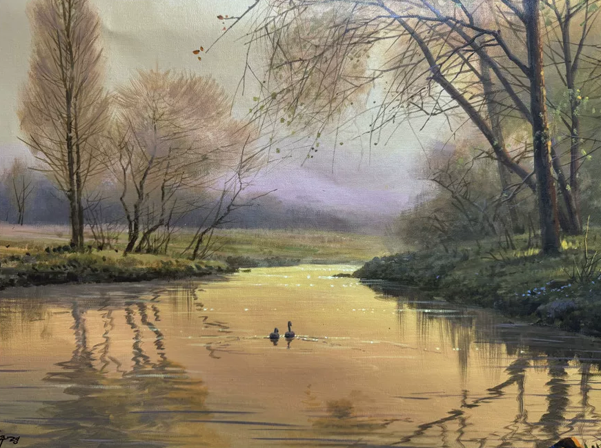 Original Forest Landscape Oil Painting by Kim Soo Ryung | Hand-Painted Sunset Nature Art 19995