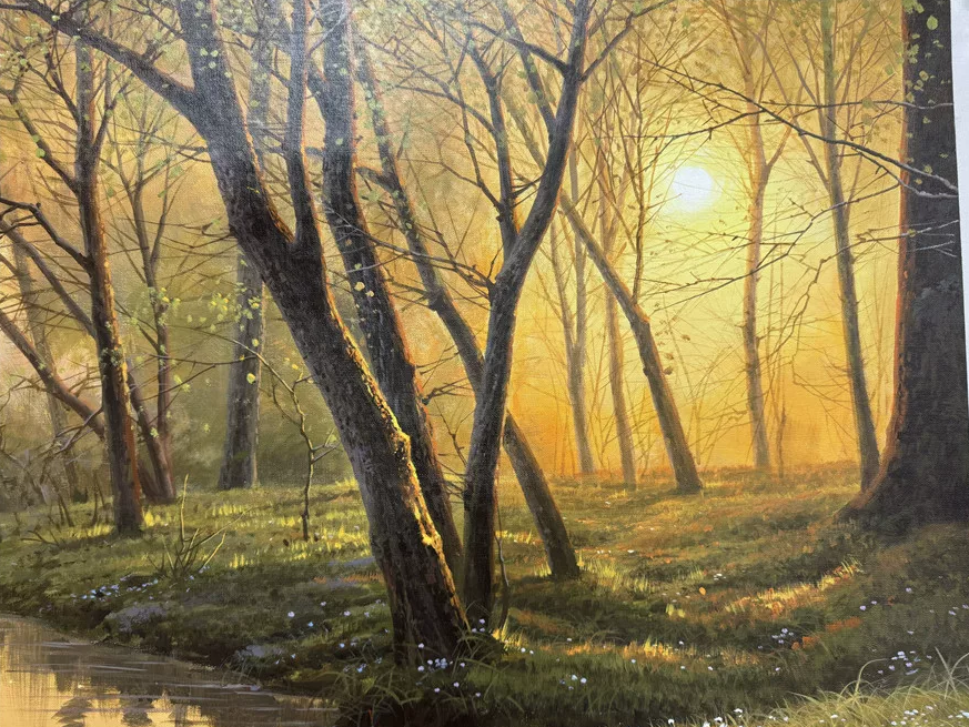 Original Forest Landscape Oil Painting by Kim Soo Ryung | Hand-Painted Sunset Nature Art 19995